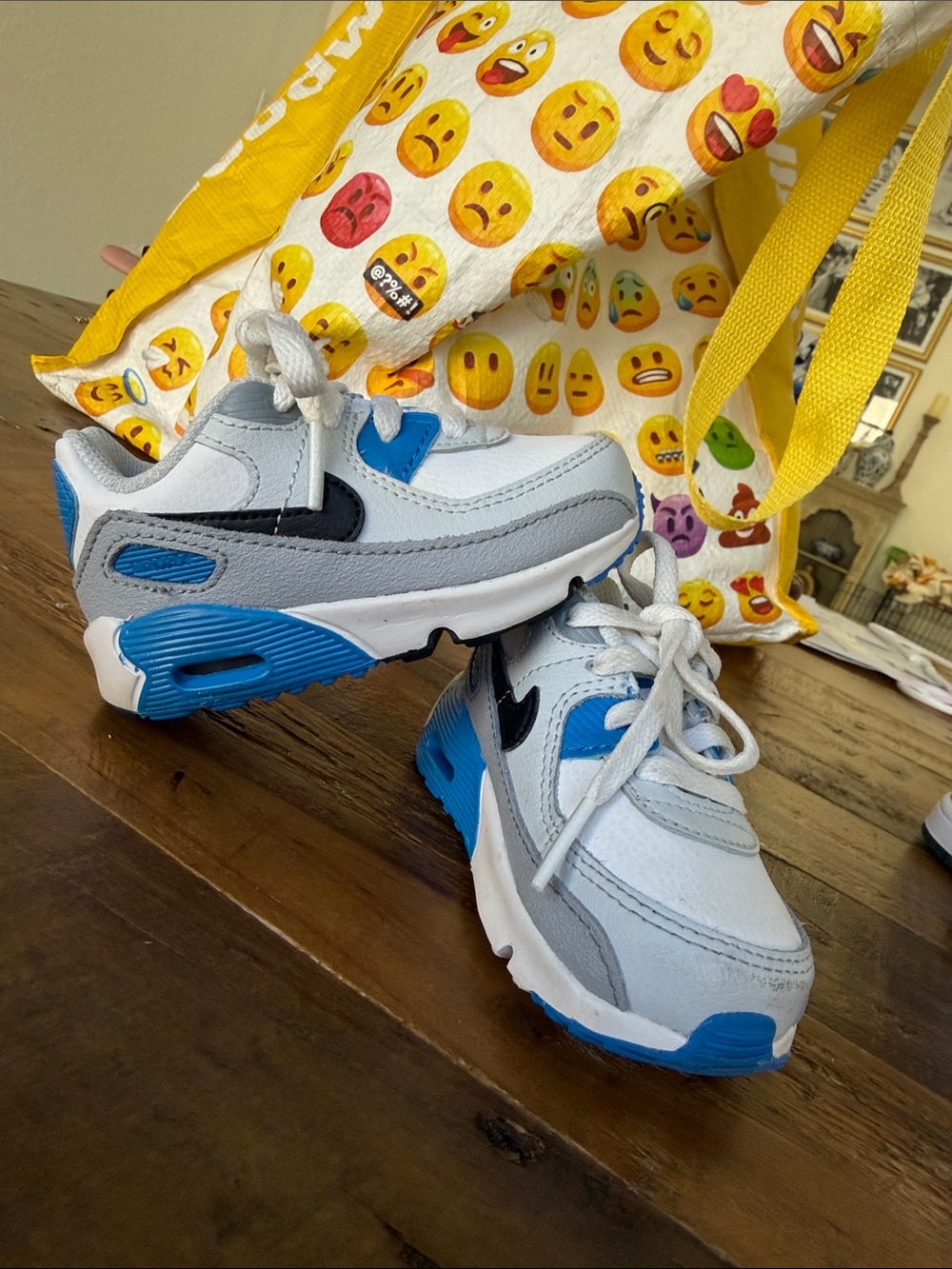 Nike Air Max 90 Kids Sneakers in White, Gray, Blue & Black